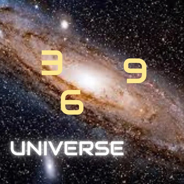 Galaxy with the numbers 3, 6 and 9 and the word Universe
