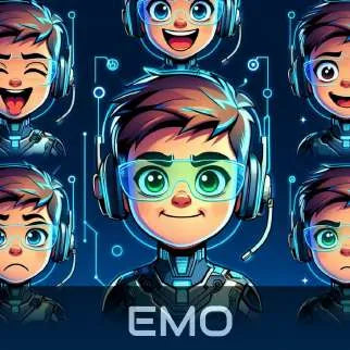 Illustrated boy with headphones surrounded by faces showing different emotions