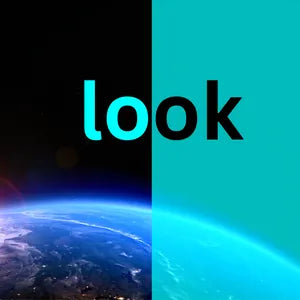 The word look over a view of Earth from space