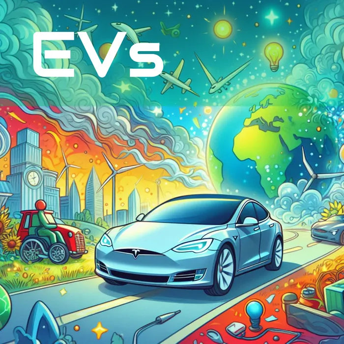 Illustrated electric car on a road beneath a green globe