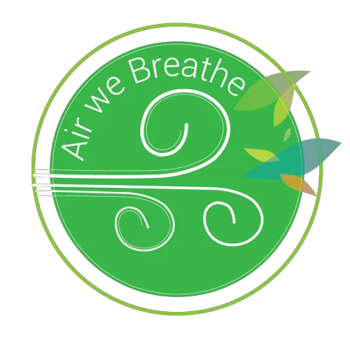 Air we Breathe theme badge with a swirl of wind