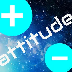 The word attitude with plus and minus signs on a starry background
