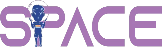 Space theme lettering with a camper in a space helmet